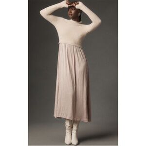 ANTHROPOLOGIE | Thea Long-Sleeve Twofer Sweater Dress in Neutral, Size Small